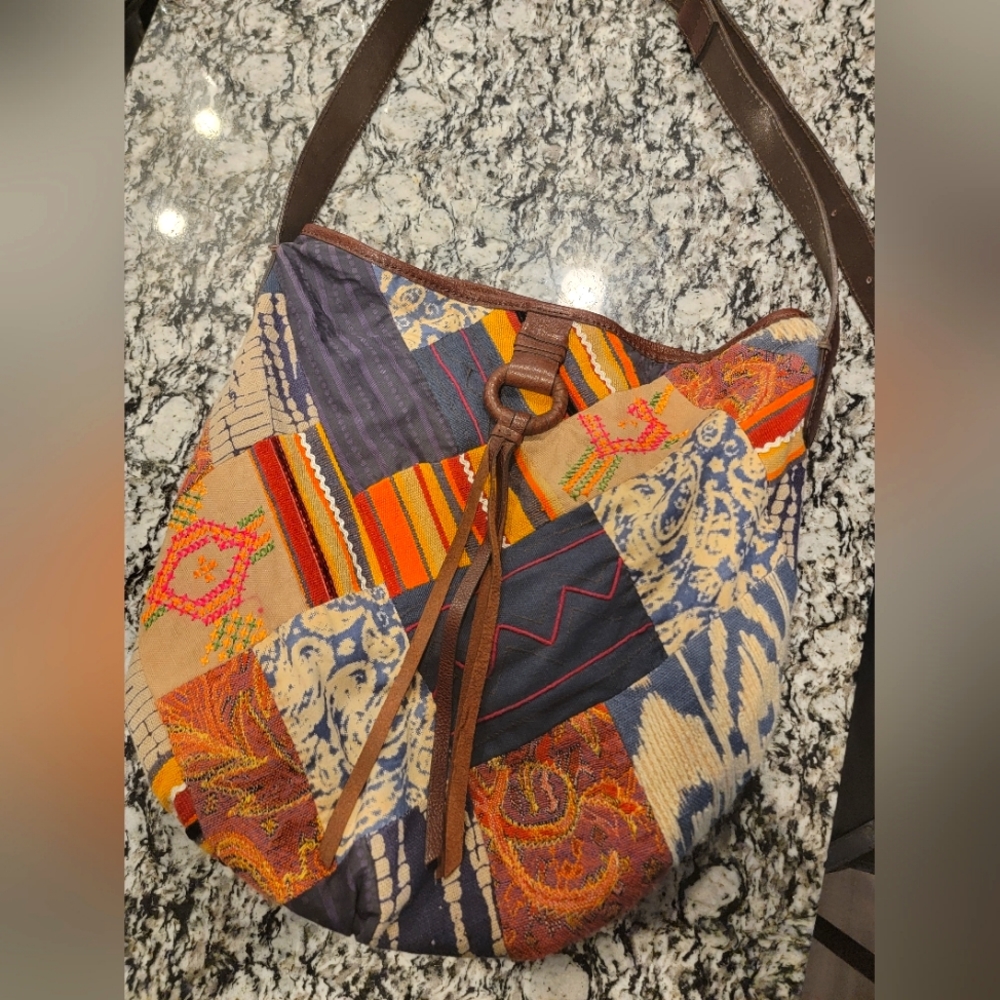 EUC LUCKY BRAND ☘️ Embroidered Patchwork Tapestry Boho Bag